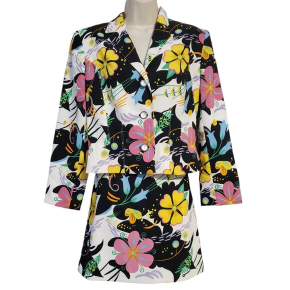 Vintage Alberto Makali Floral Print Suit Set Sz 8/10 Jacket and Skirt Colorful